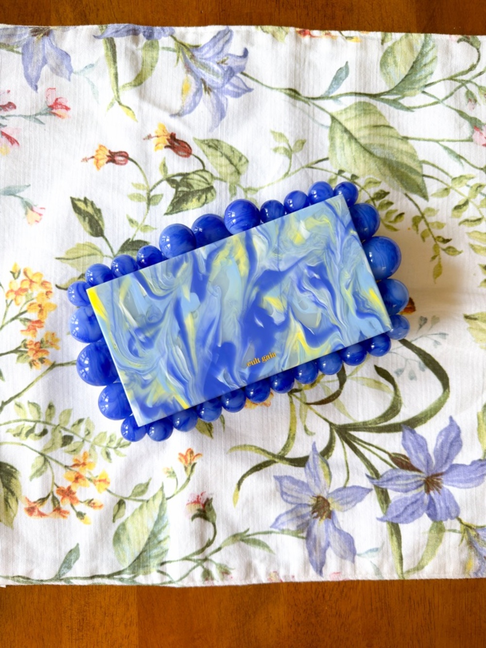 Cult Gaia Eos Acrylic Beaded Clutch Glacier Blue Marble EUC - Picture 2 of 10